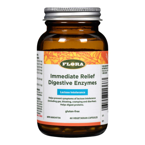 Immediate Relief Digestive Enzymes | Enzymes digestives soulagement immédiat, 60 Vegetarian Capsules -FLORA