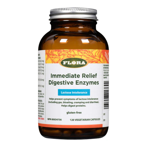 Immediate Relief Digestive Enzymes | Enzymes digestives soulagement immédiat, 120 Vegetarian Capsules -FLORA