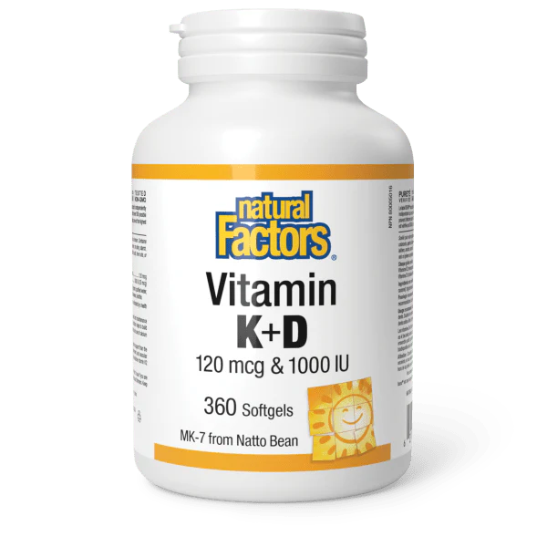 Vitamin K+D 120 mcg & 1000 IU, 360 Softgels - Natural Factors
