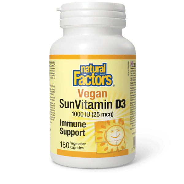 Vegan SunVitamin D3 1000 IU, 180 Vegetarian Capsules - Natural Factors