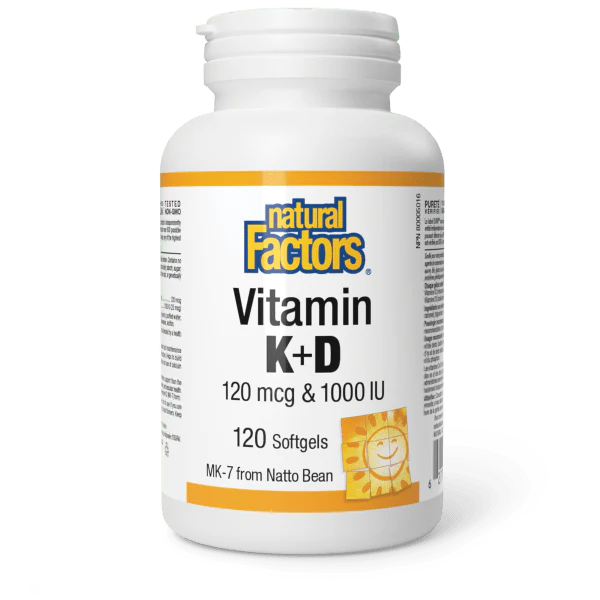 Vitamin K+D 120 mcg & 1000 IU, 120 Softgels - Natural Factors