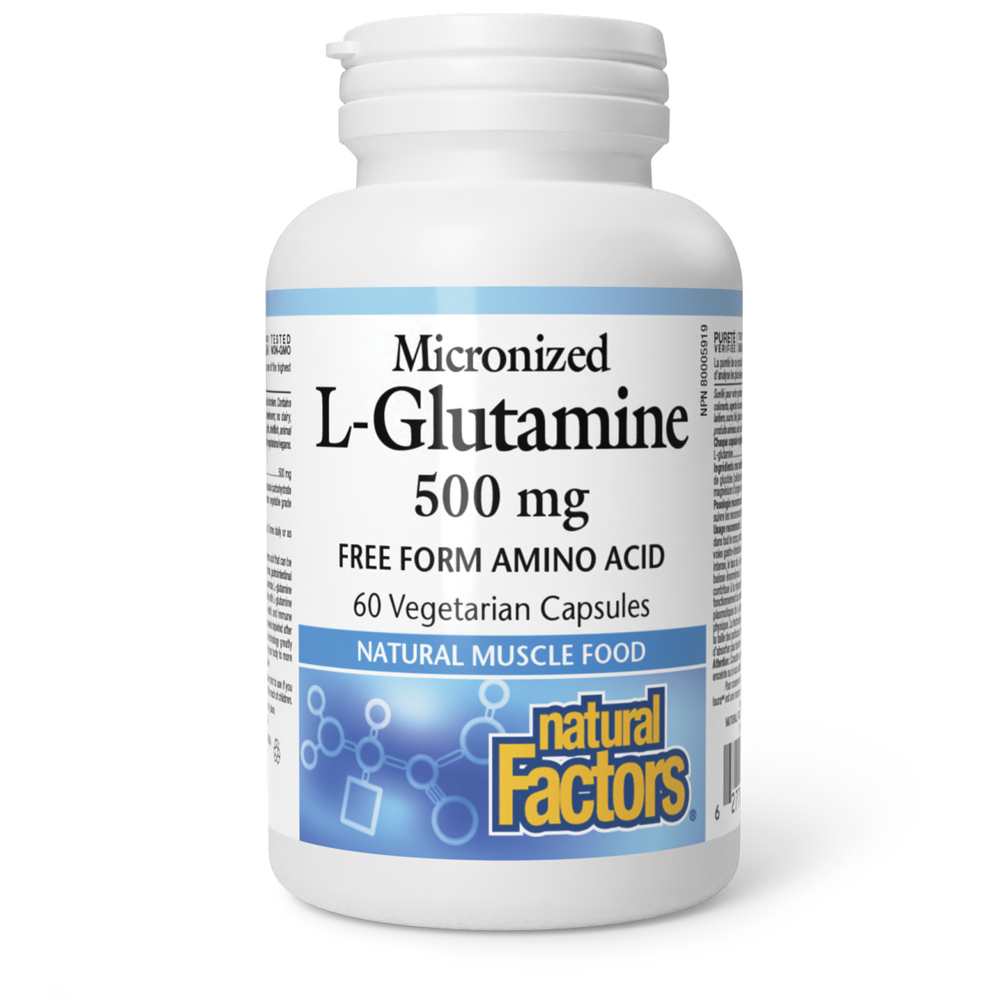 Natural Factors Micronized L-Glutamine Free Form Amino Acid 500 mg 60 Vegetarian Capsules