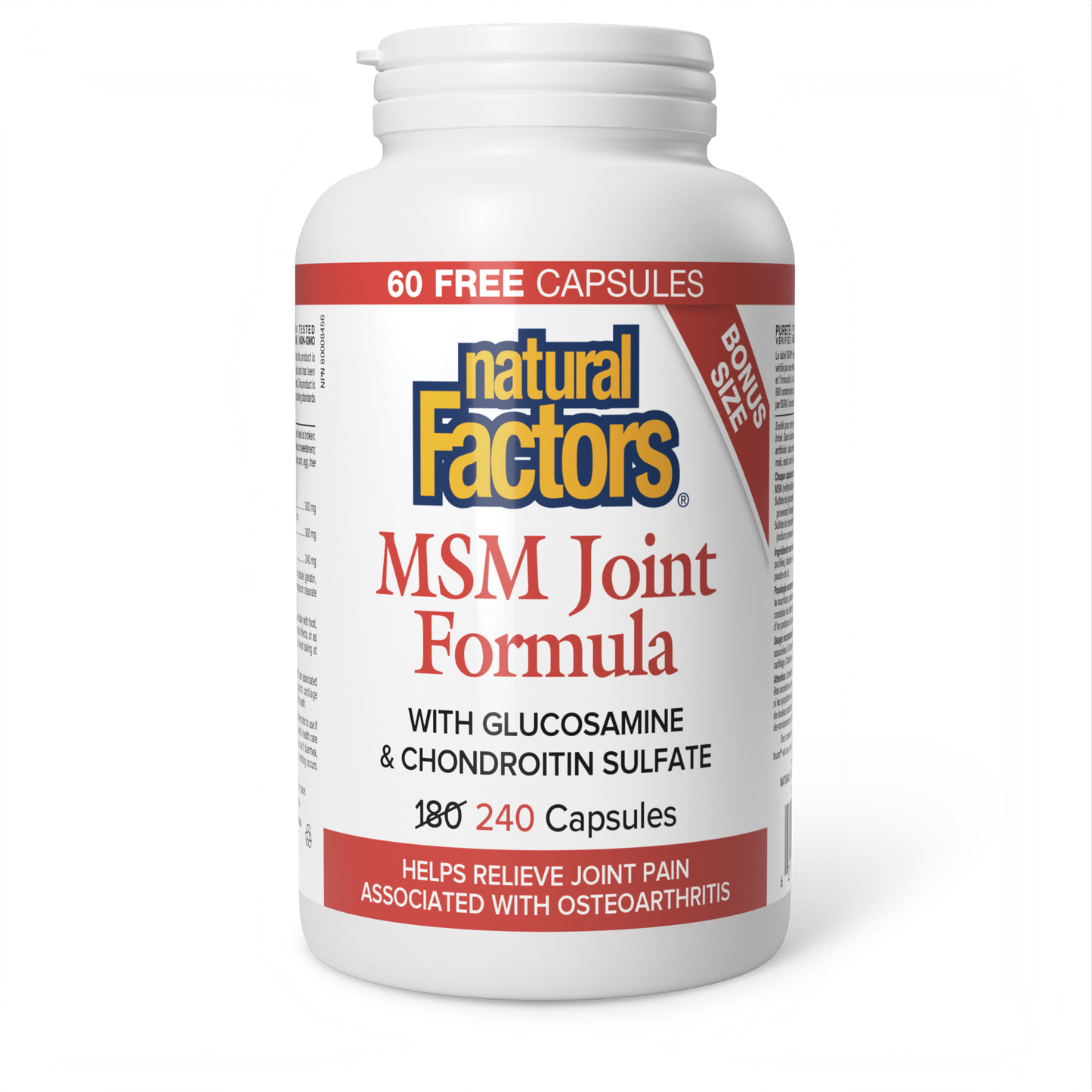 Natural Factors MSM Joint Formula with Glucosamine & Chondroitin Sulfates 240 Capsules