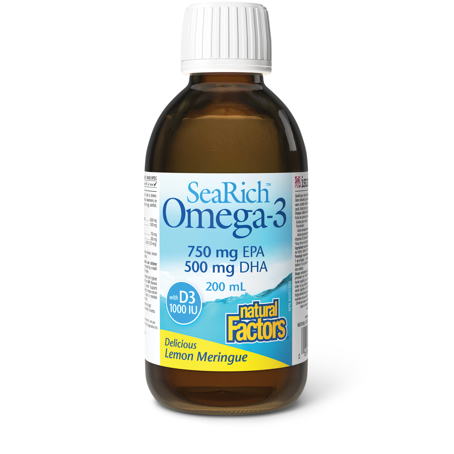Natural Factors Omega-3 with D3 750 mg EPA / 500 mg DHA 200 mL Liquid Lemon Meringue