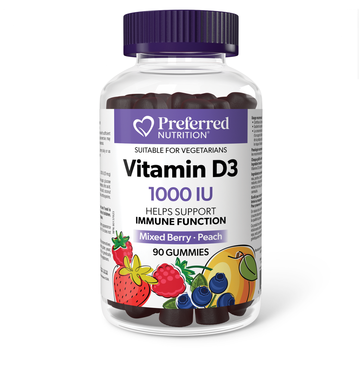 Preferred Nutrition® Vitamin D3 1000 IU 90 Gummies Mixed Berry · Peach