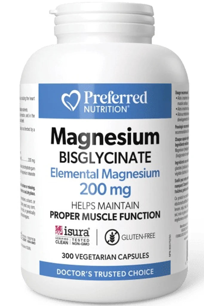 Preferred Nutrition Magnesium Bisglycinate – 200 mg, 300 Veggie Caps