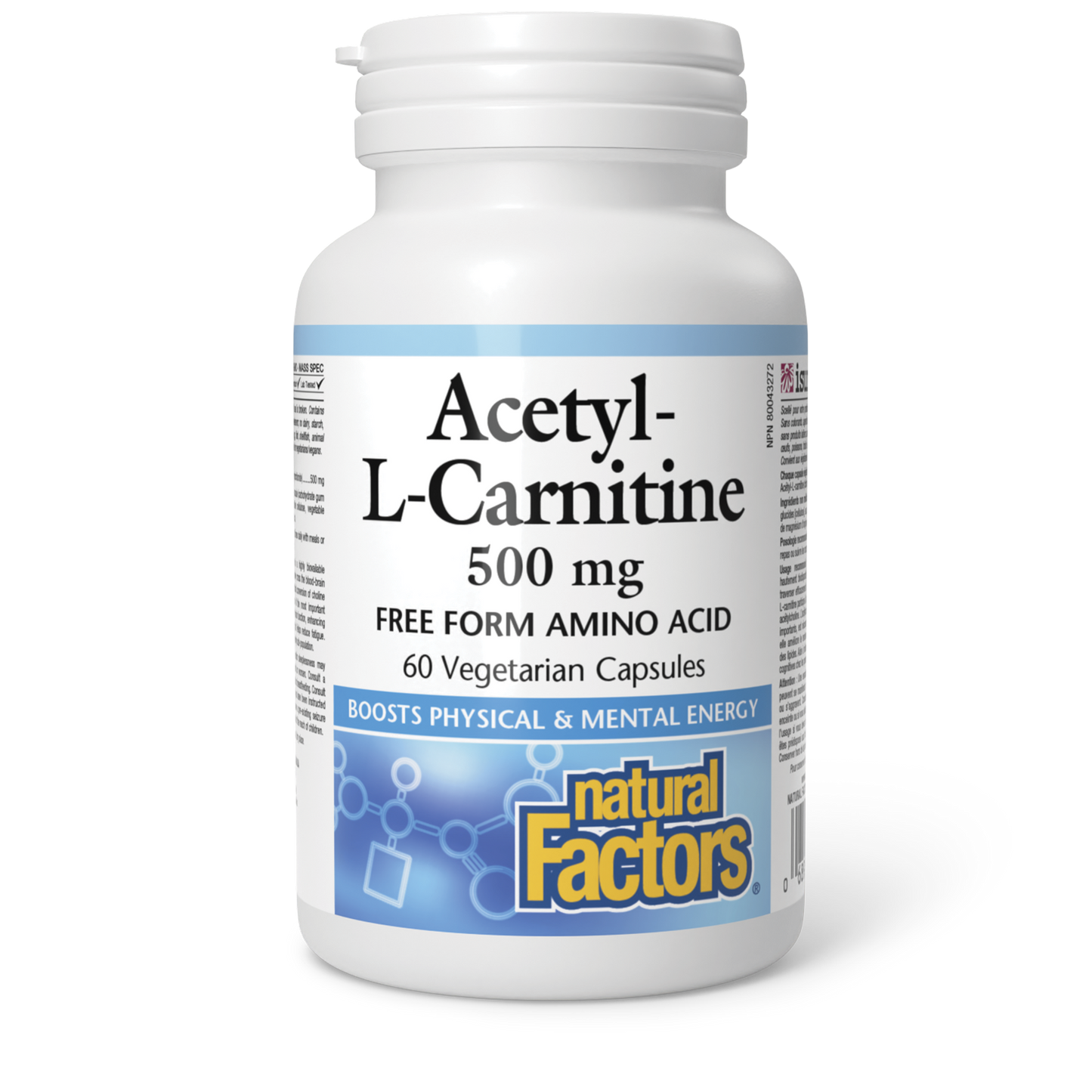 Natural Factors Acetyl-L-Carnitine 500 mg 60 Vegetarian Capsules