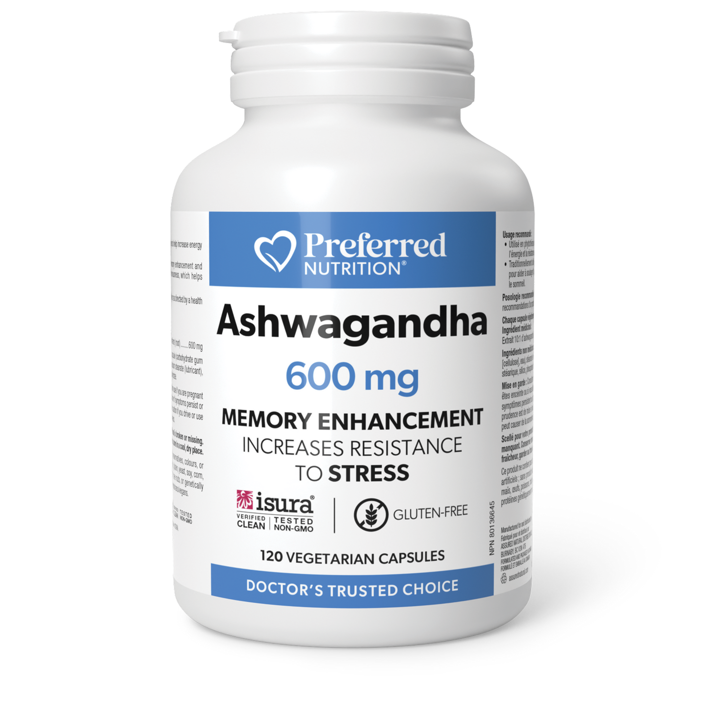 Preferred Nutrition® Ashwagandha 600 mg 120 Vegetarian Capsules