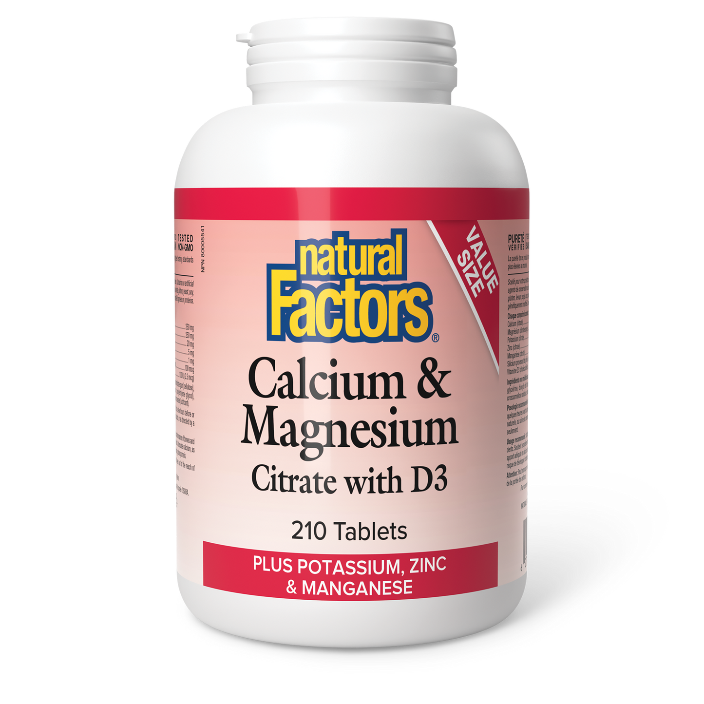 Natural Factors Calcium & Magnesium Citrate with D3 Plus Potassium, Zinc & Manganese 210 Tablets