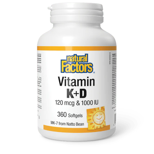 Vitamin K+D 120 mcg & 1000 IU, 360 Softgels - Natural Factors