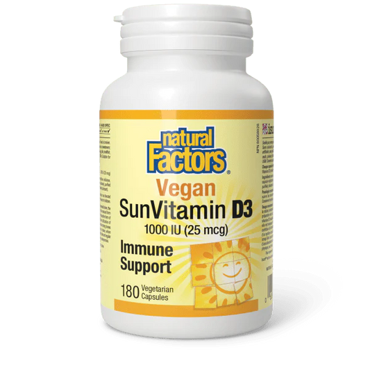 Vegan SunVitamin D3 1000 IU, 180 Vegetarian Capsules - Natural Factors