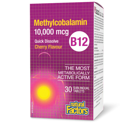 B12 Methylcobalamin 10,000 mcg Cherry, 30 Sublingual Tablets - Natural Factors