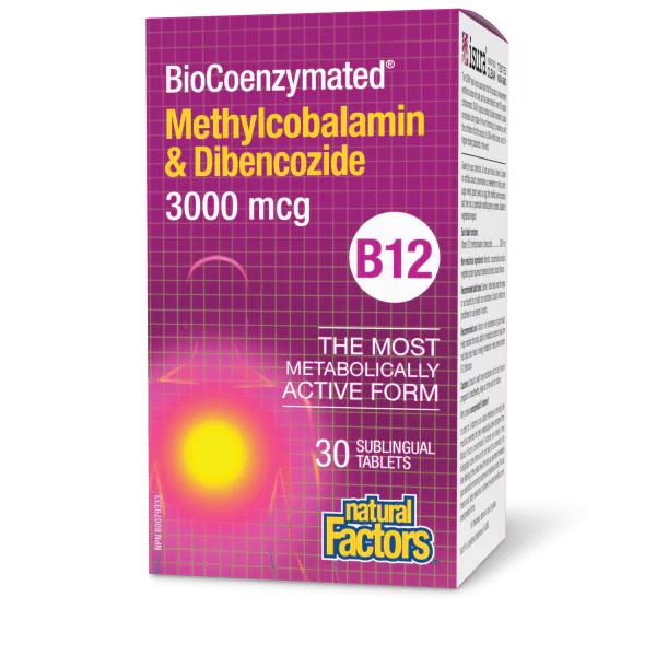 BioCoenzymated Methylcobalamin & Dibencozide B12 3000 mcg BioCoenzymated™, 30 Sublingual Tablets -Natural Factors