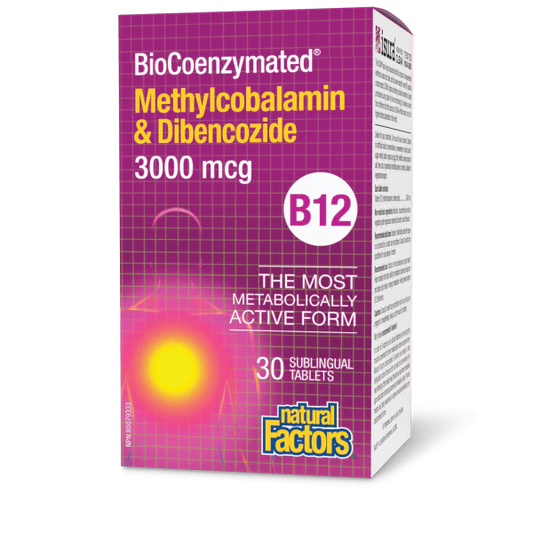 BioCoenzymated Methylcobalamin & Dibencozide B12 3000 mcg BioCoenzymated™, 30 Sublingual Tablets -Natural Factors