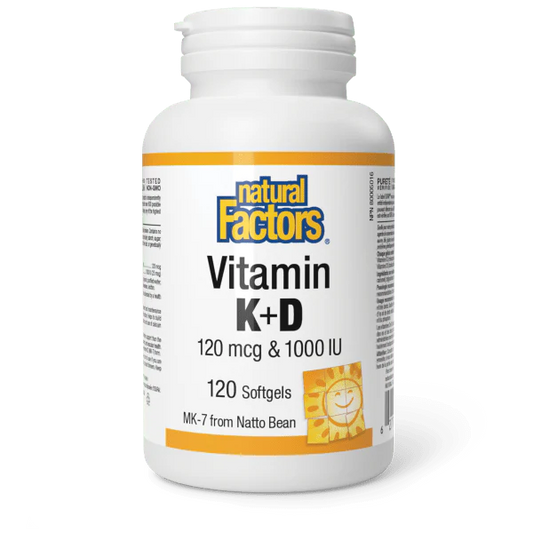 Vitamin K+D 120 mcg & 1000 IU, 120 Softgels - Natural Factors