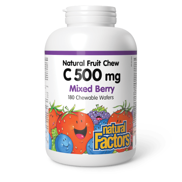 Vitamin C 500 mg 100% Natural Fruit Chew Blueberry, Raspberry, and Boysenberry