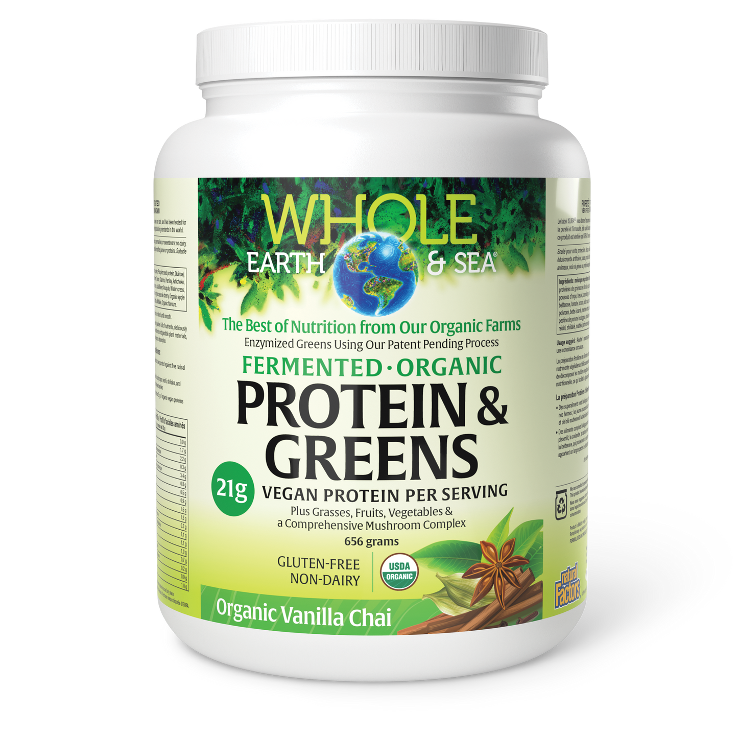Whole Earth & Sea® Fermented Organic Protein & Greens 656 g Powder Organic Vanilla Chai