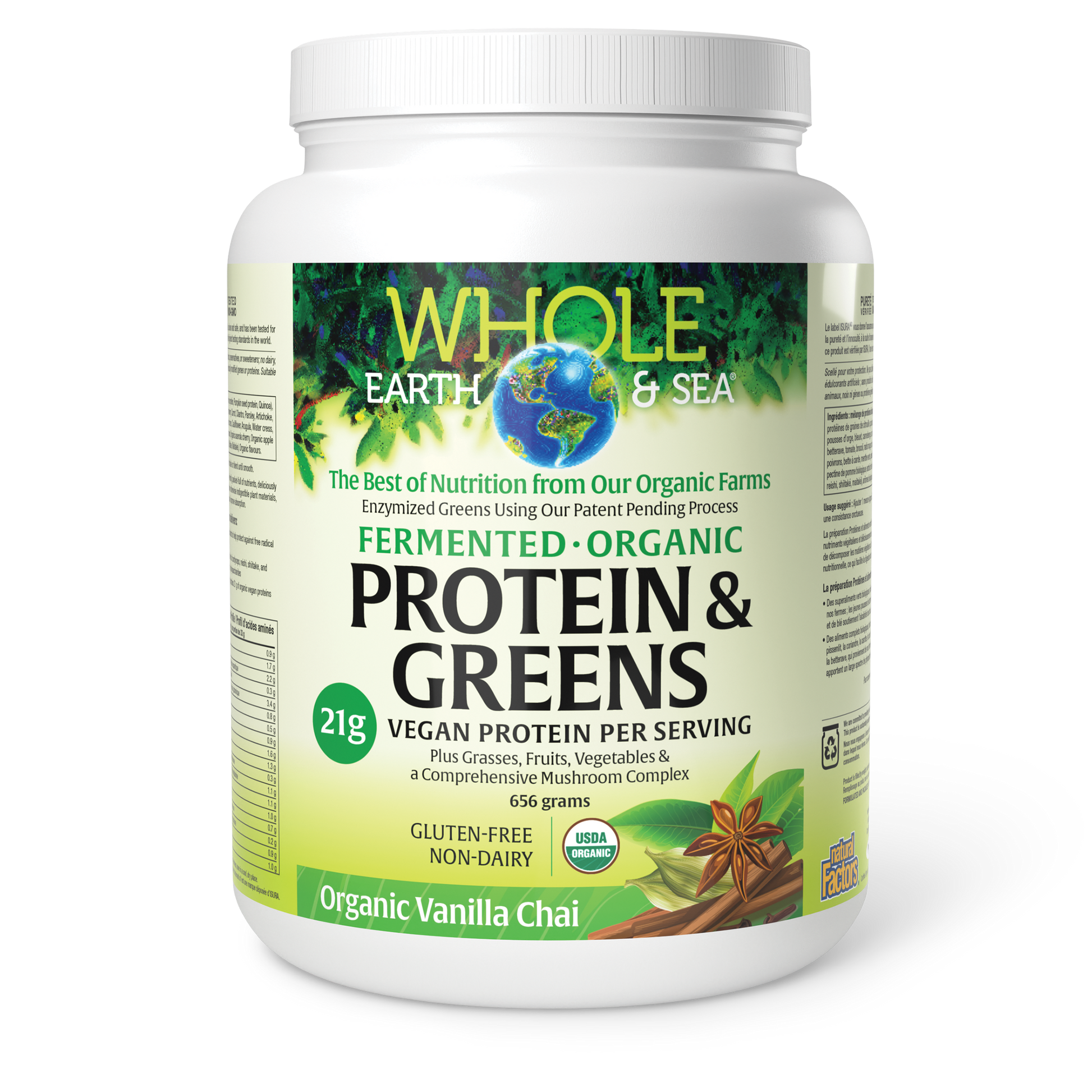 Whole Earth & Sea® Fermented Organic Protein & Greens 656 g Powder Organic Vanilla Chai