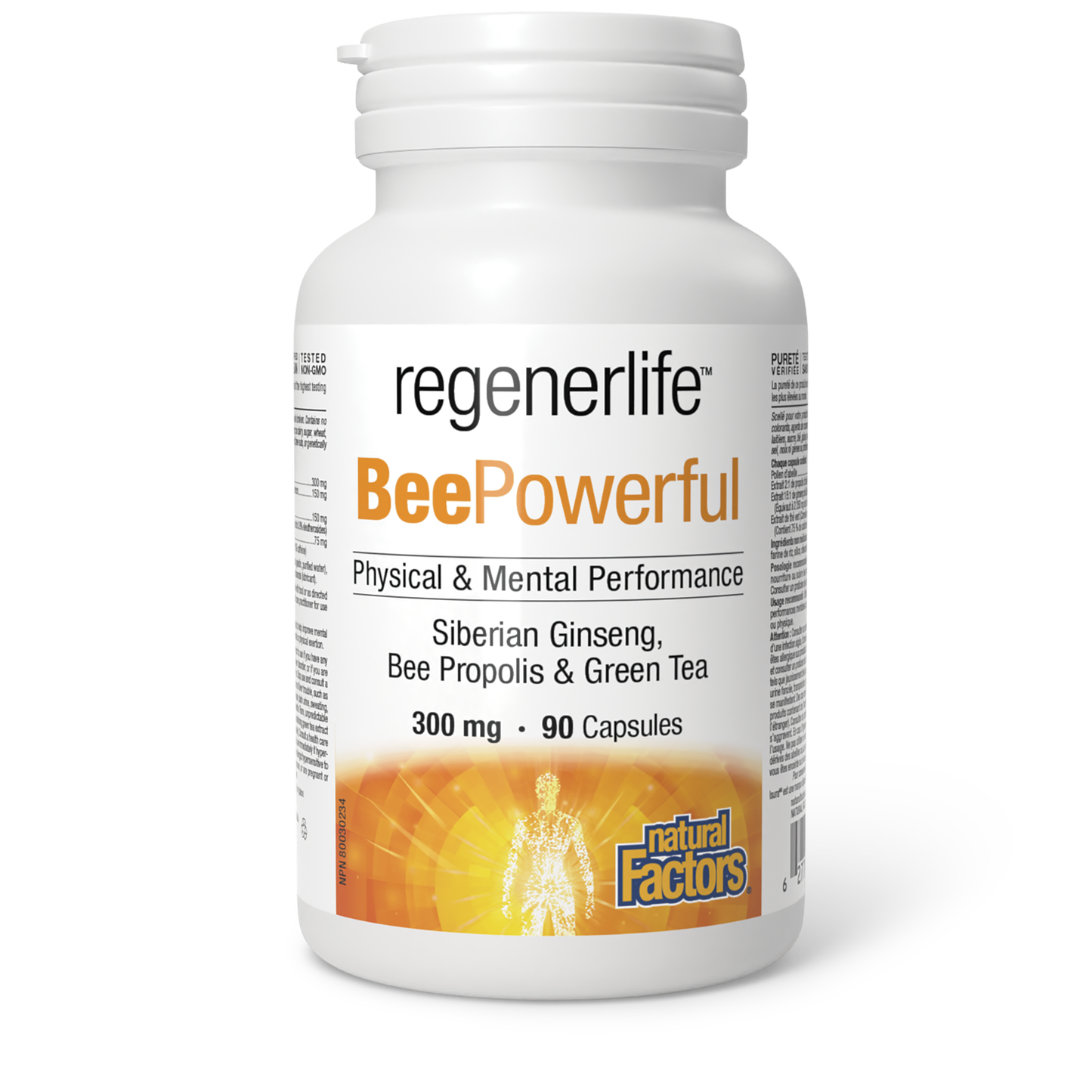 Natural Factors BeePowerful Siberian Ginseng, Bee Propolis & Green Tea 300 mg 90 Capsules