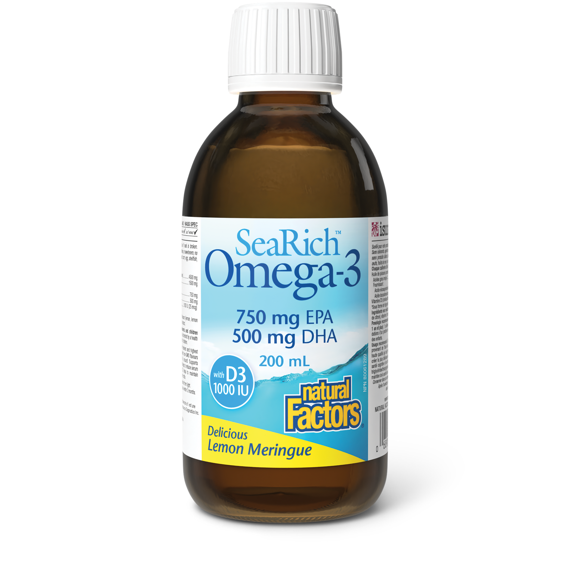 Natural Factors Omega-3 with D3 750 mg EPA / 500 mg DHA 200 mL Liquid Lemon Meringue