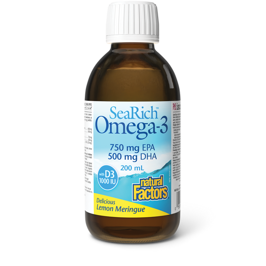 Natural Factors Omega-3 with D3 750 mg EPA / 500 mg DHA 200 mL Liquid Lemon Meringue