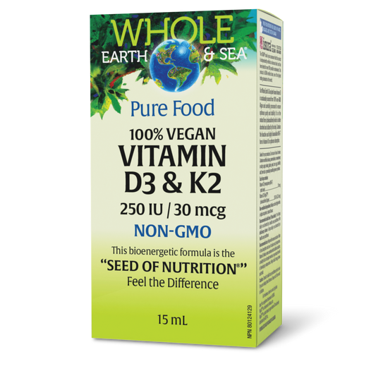 Whole Earth & Sea® 100% Vegan Vitamin D3 & K2 Pure Food 250 IU / 30 mcg 15 mL Liquid