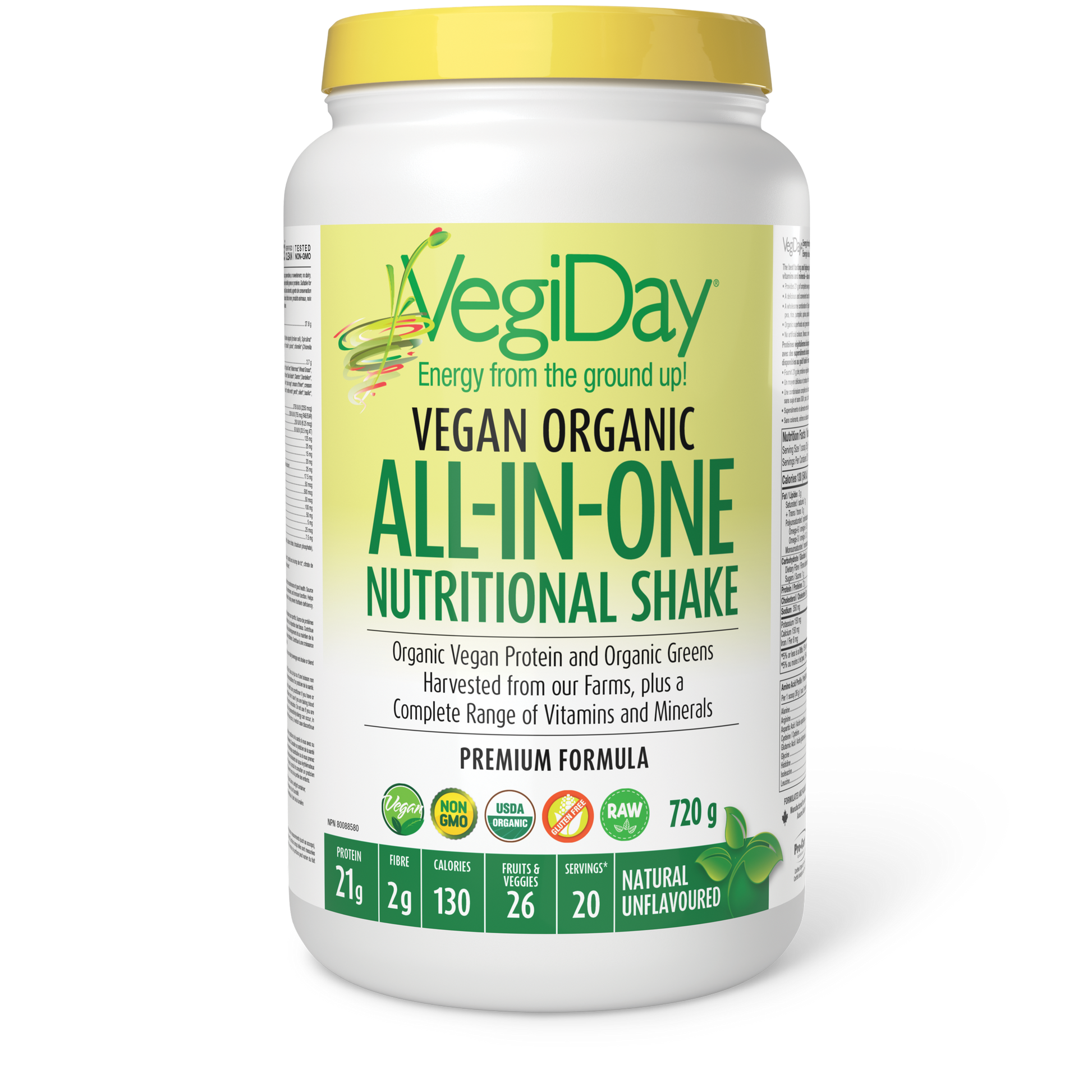 VegiDay® VegiDay® Vegan Organic All in One Nutritional Shake 720 g Powder Natural Unflavored
