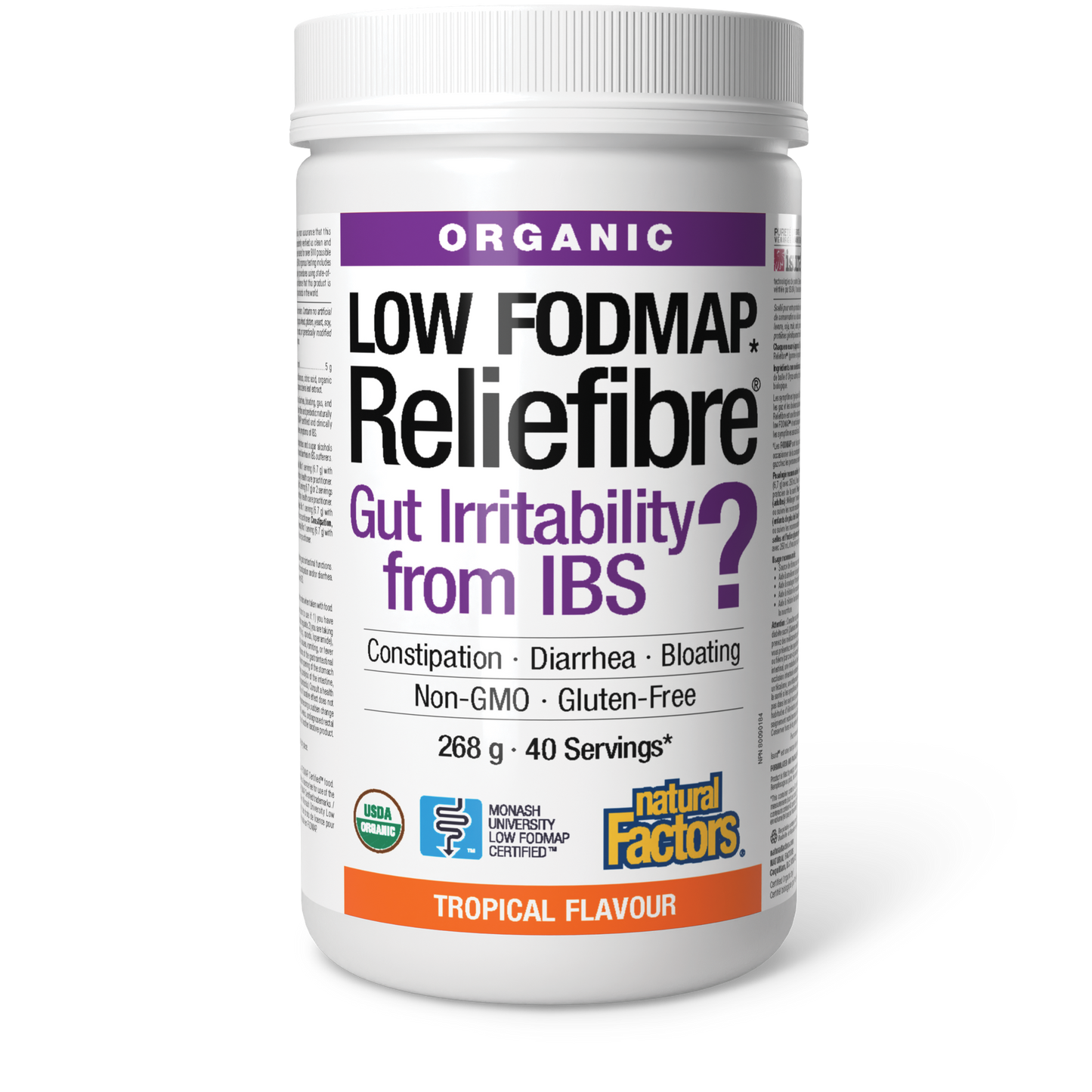Natural Factors Low FODMAP Reliefibre 268 g Powder Tropical Flavour