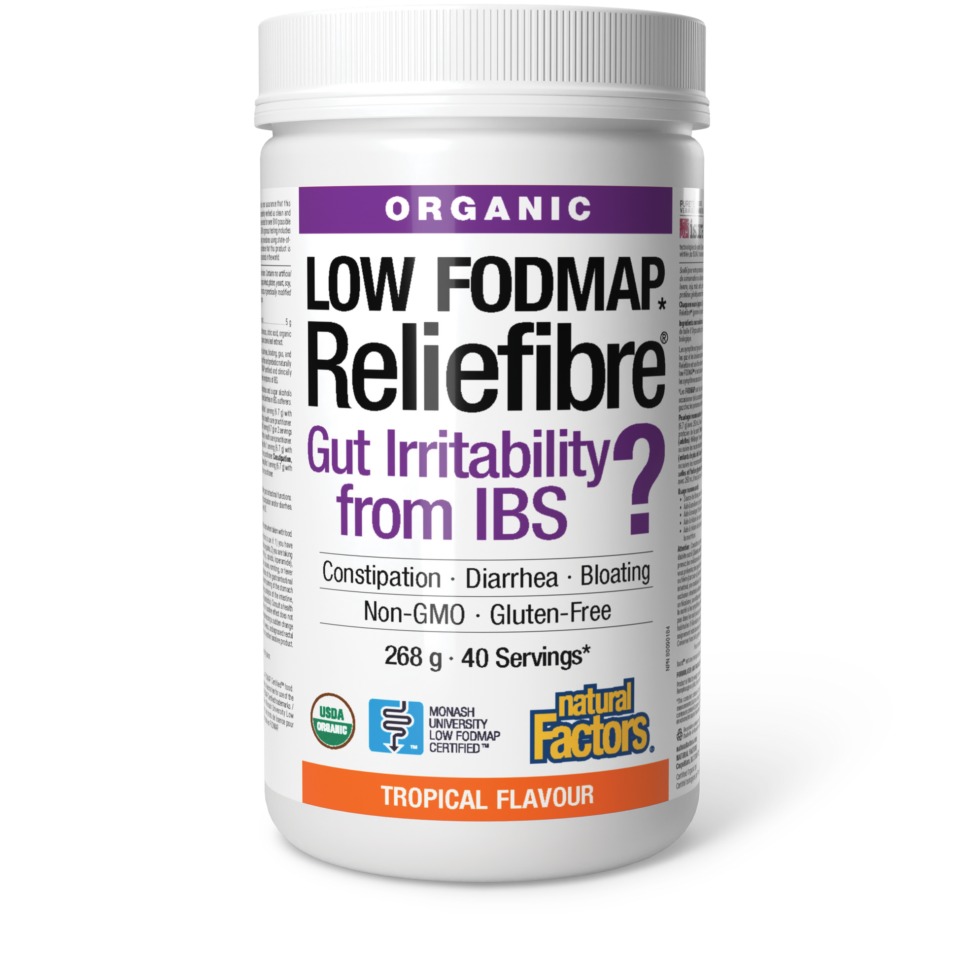 Natural Factors Low FODMAP Reliefibre 268 g Powder Tropical Flavour