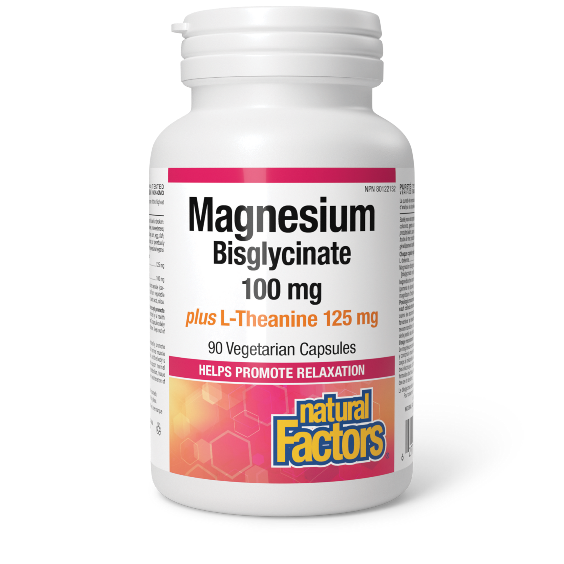 Natural Factors Magnesium Bisglycinate plus L-Theanine 100 mg/125 mg 90 Vegetarian Capsules