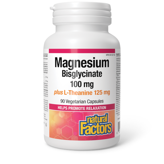 Natural Factors Magnesium Bisglycinate plus L-Theanine 100 mg/125 mg 90 Vegetarian Capsules