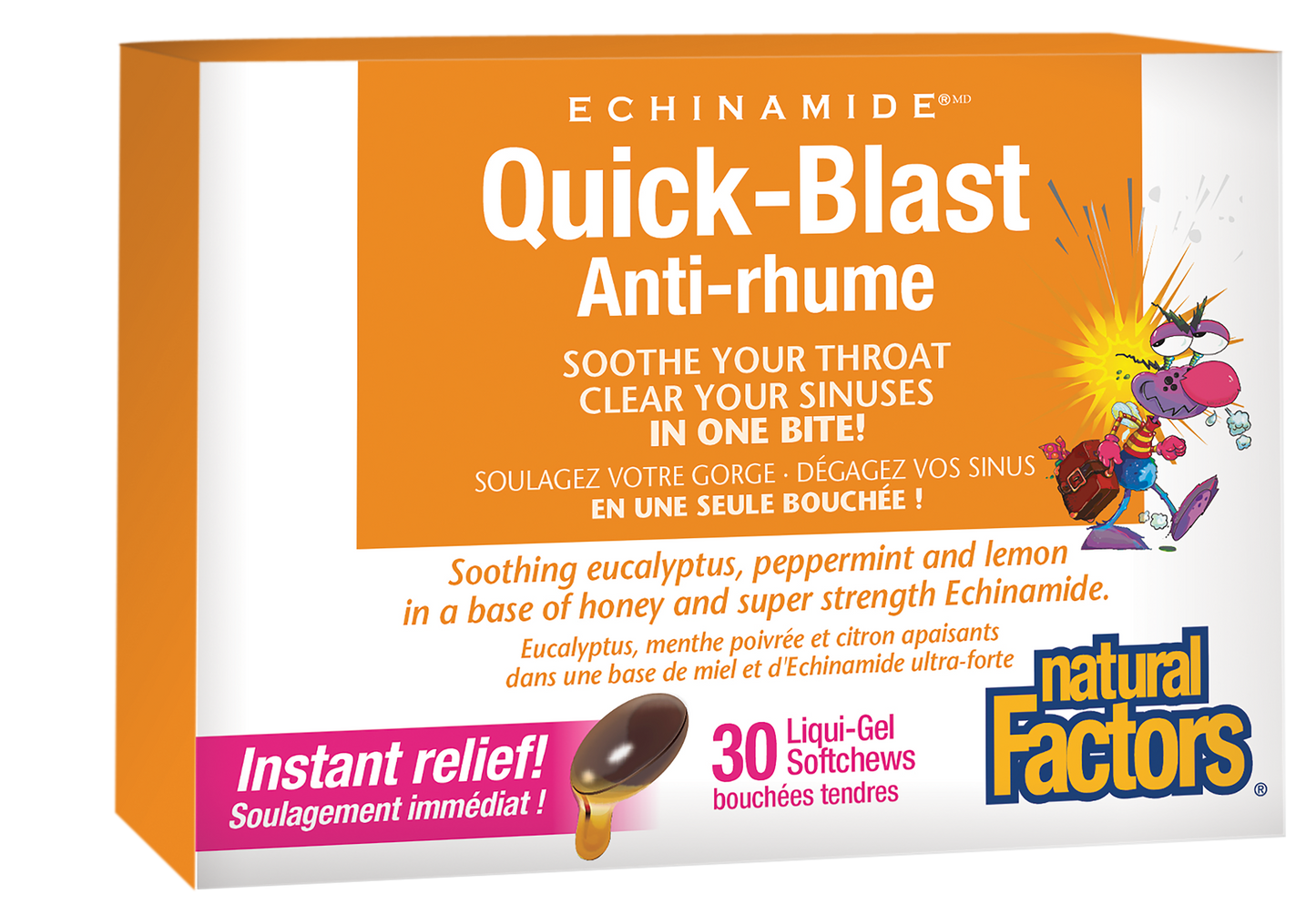 Natural Factors Quick-Blast 30 Liquid-Gel Softchews Eucalyptus, Peppermint, Lemon