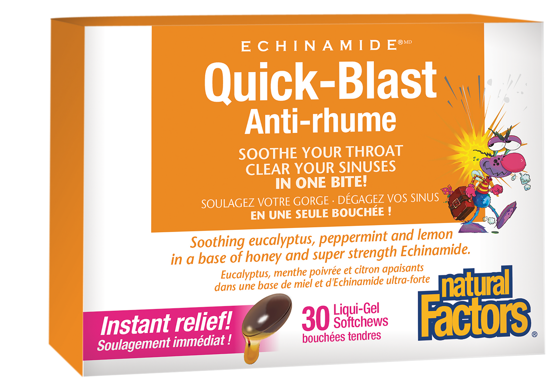 Natural Factors Quick-Blast 30 Liquid-Gel Softchews Eucalyptus, Peppermint, Lemon