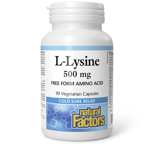 Natural Factors L-Lysine 500 mg Free Form Amino Acid 500 mg 90 Vegetarian Capsules