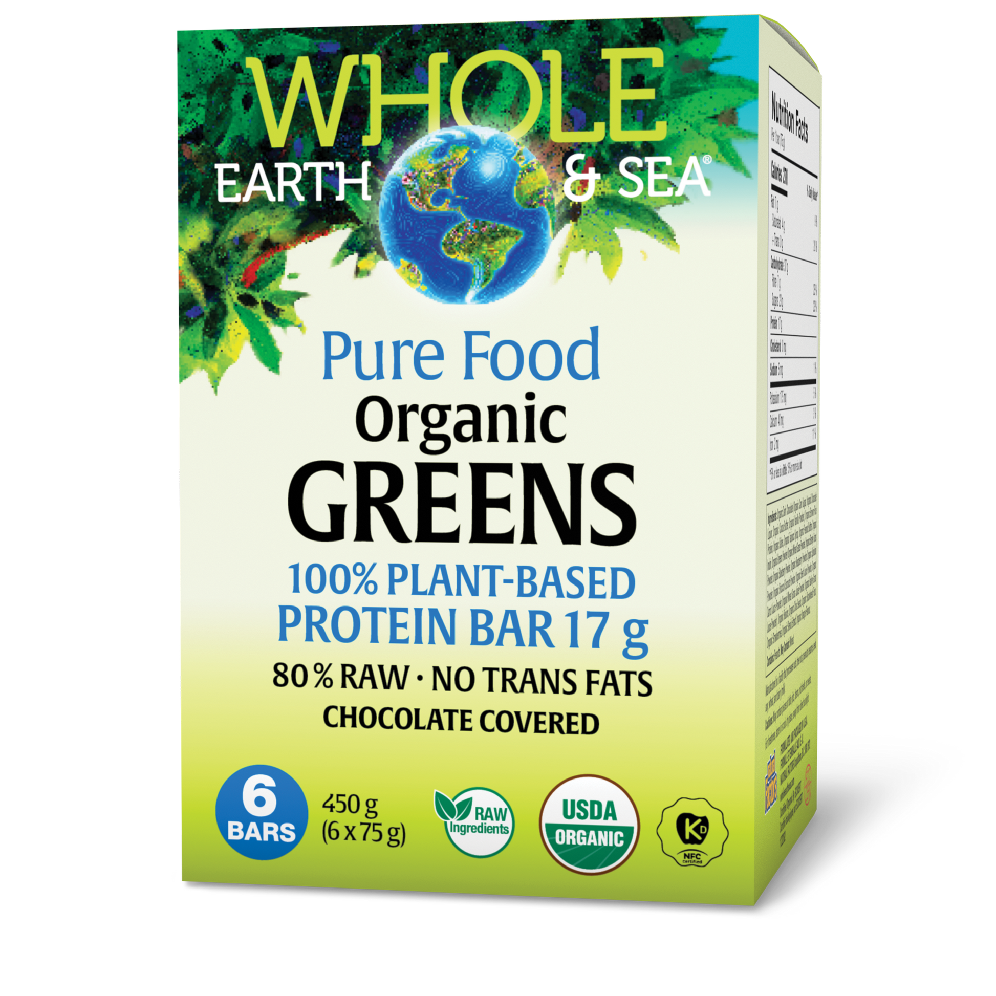 Whole Earth & Sea® Organic Greens Protein Bar 100% Plant-Based 17 g 6 Bars