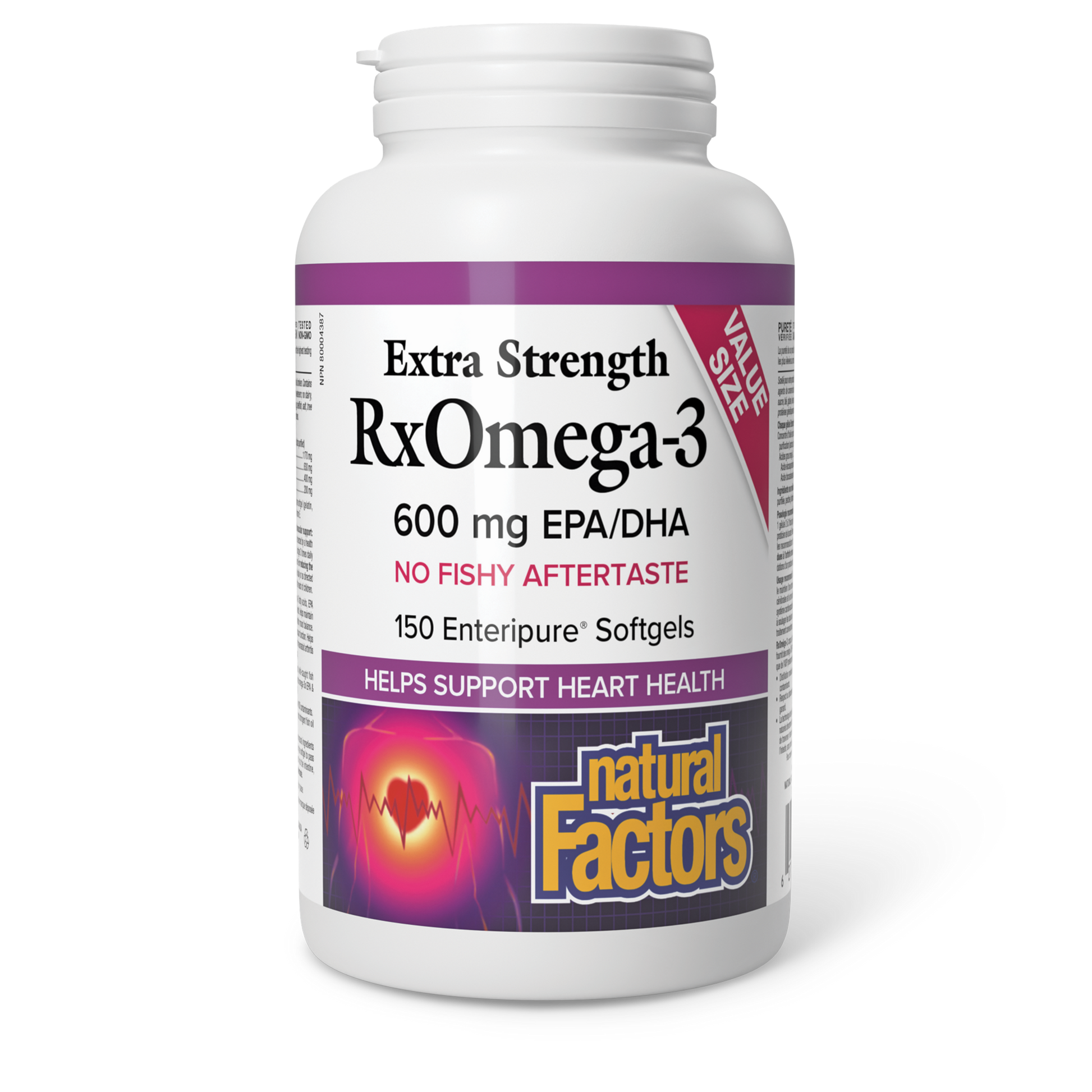 Natural Factors RxOmega-3 Extra Strength 600 mg 150 Enteripure® Softgels