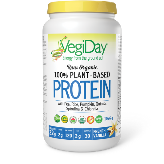 VegiDay® Raw Organic Plant-Based Protein with Pea, Rice, Pumpkin, Quinoa, Spirulina & Chlorella 1026 g Powder French Vanilla