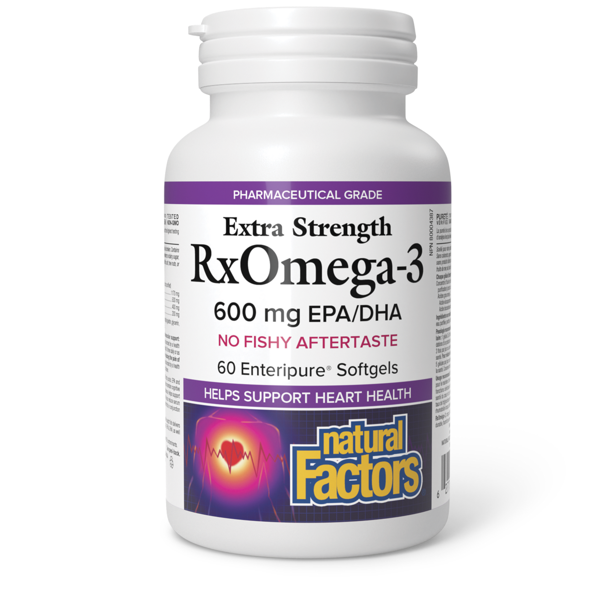 Natural Factors RxOmega-3 Extra Strength 600 mg 60 Enteripure® Softgels