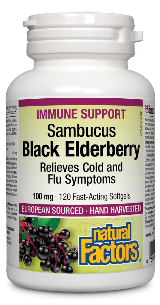 Natural Factors Black Elderberry Standardized Extract 100 mg 120 Softgels