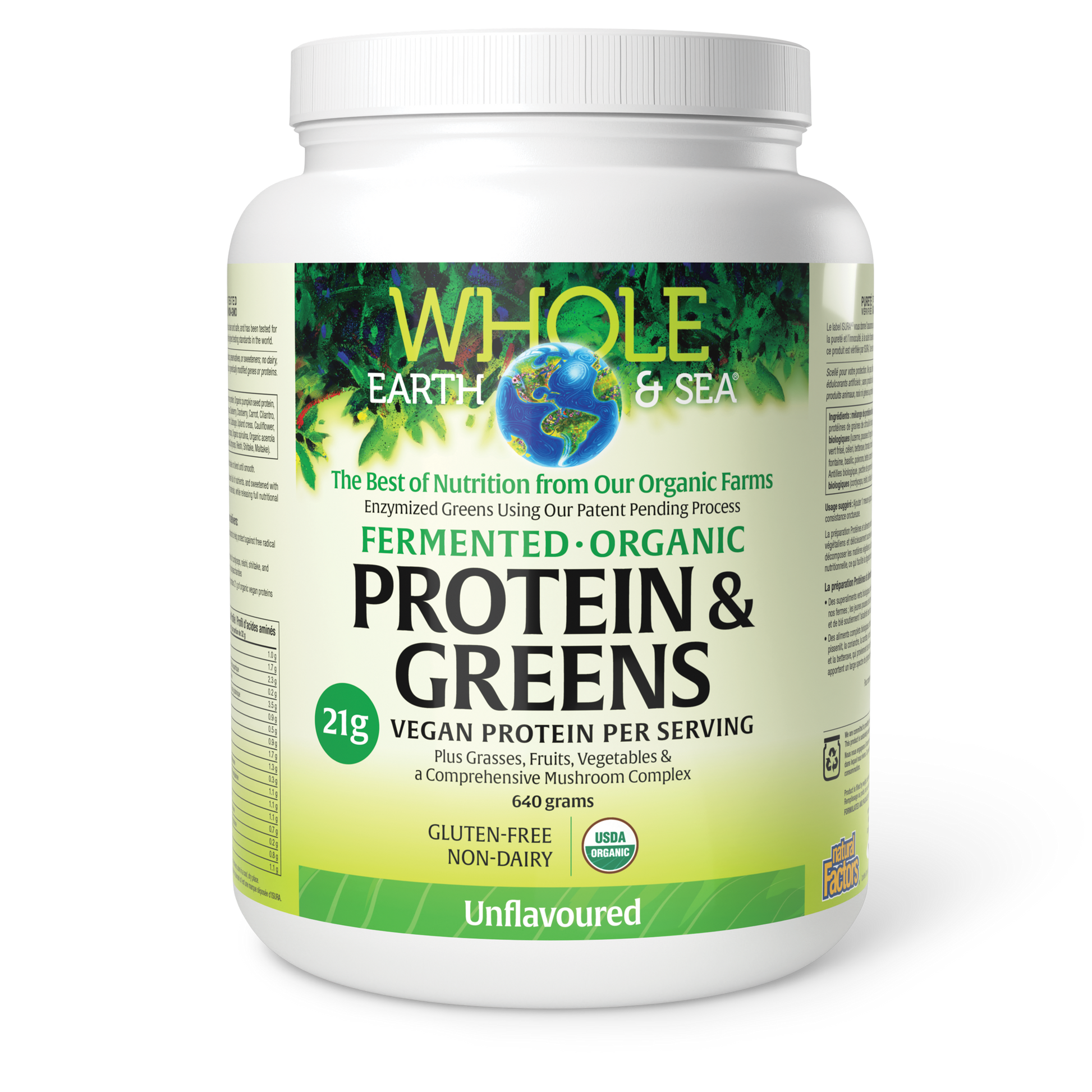 Whole Earth & Sea® Fermented Organic Protein & Greens 640 g Powder Unflavoured