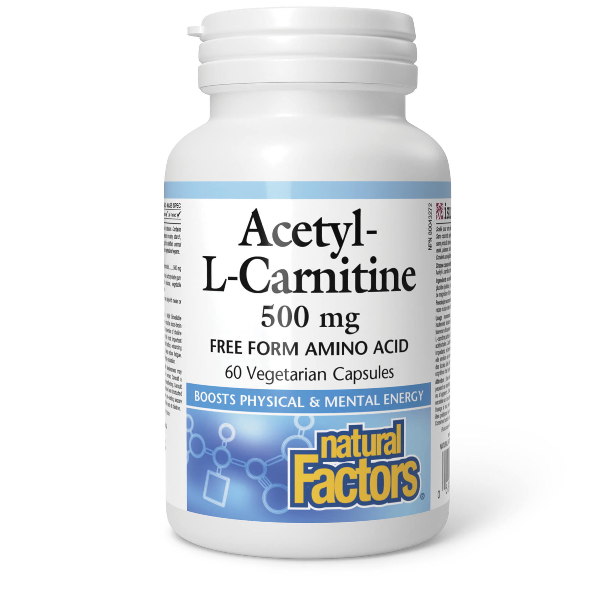 Natural Factors Acetyl-L-Carnitine 500 mg 60 Vegetarian Capsules