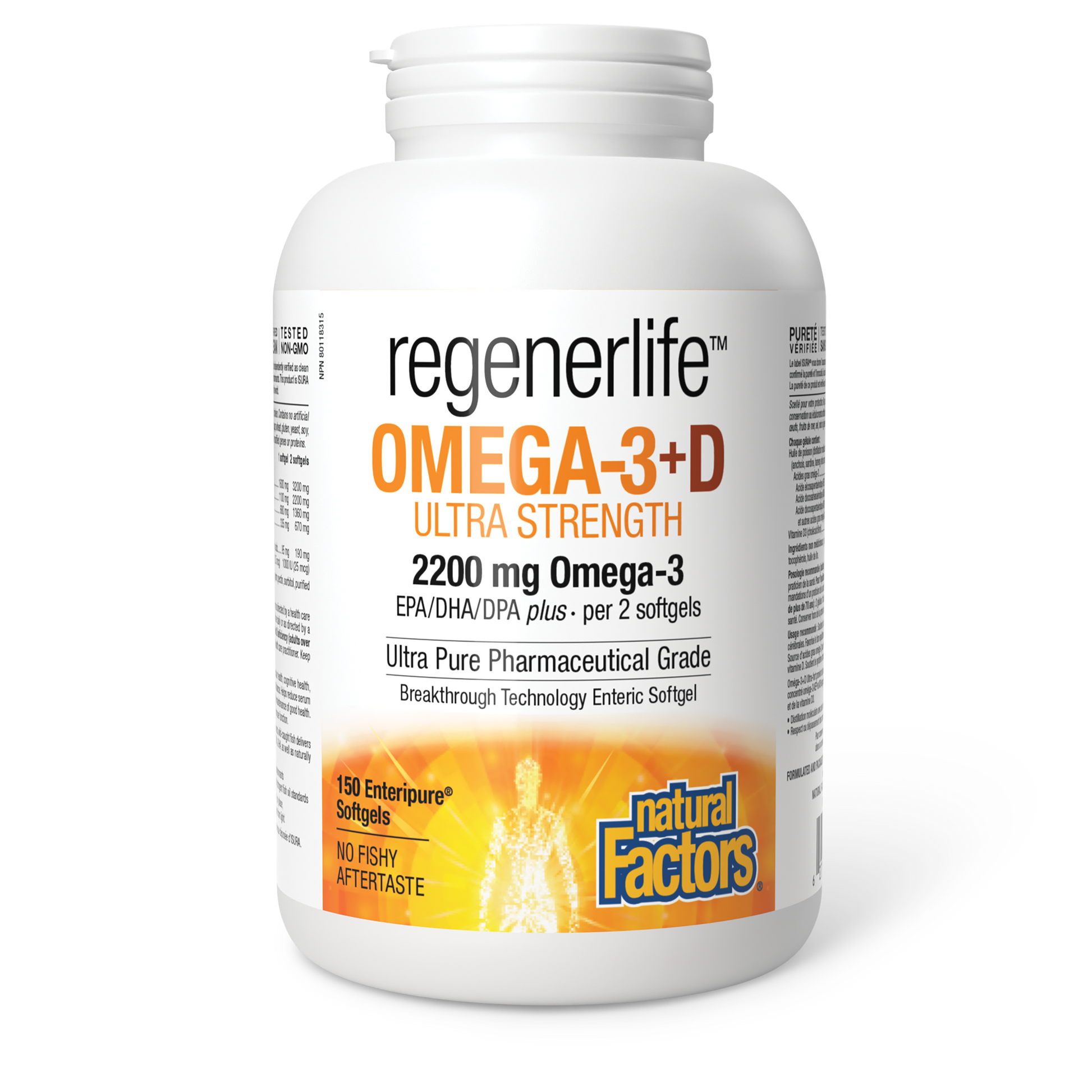 Natural Factors Omega-3+D Ultra Strength 2200 mg / 1000 IU 150 Enteripure® Softgels