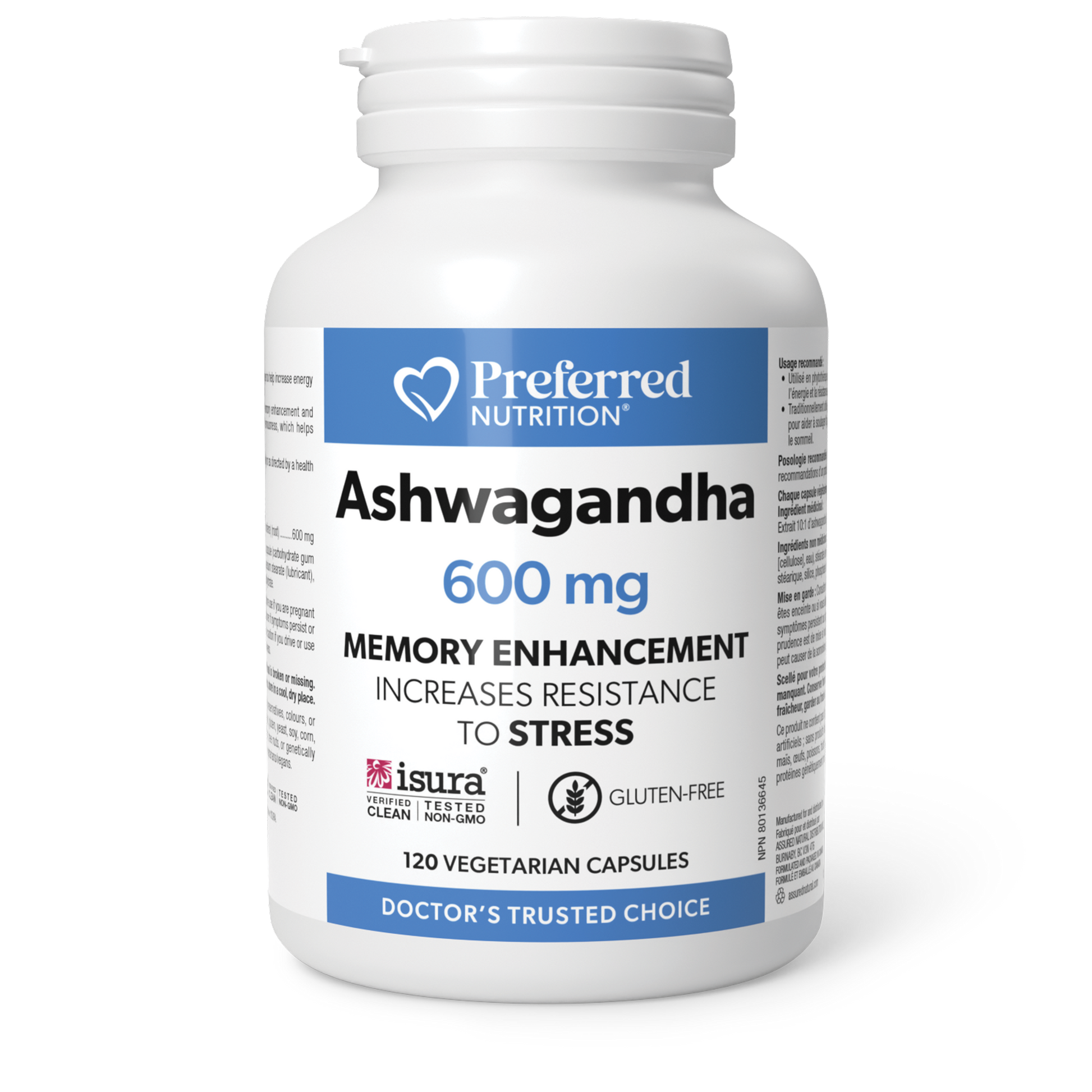 Preferred Nutrition® Ashwagandha 600 mg 120 Vegetarian Capsules