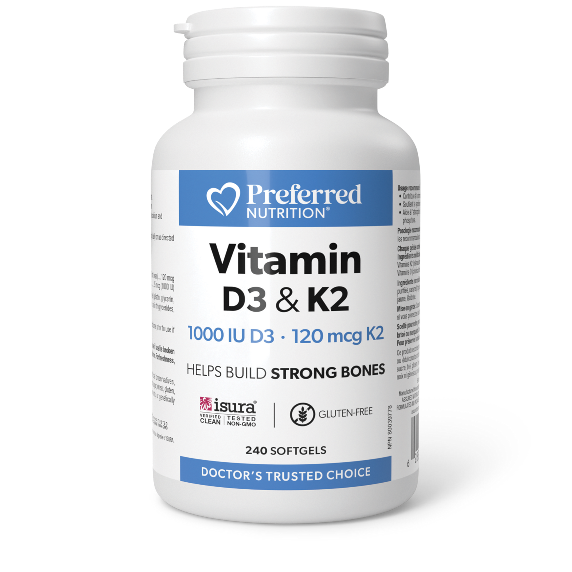Preferred Nutrition® Vitamin D3 & K2 1000 IU • 120 mcg 240 Softgels