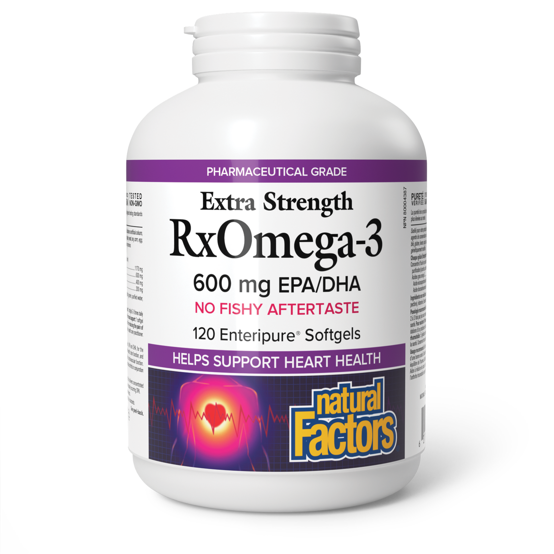 Natural Factors RxOmega-3 Extra Strength 600 mg 120 Enteripure® Softgels