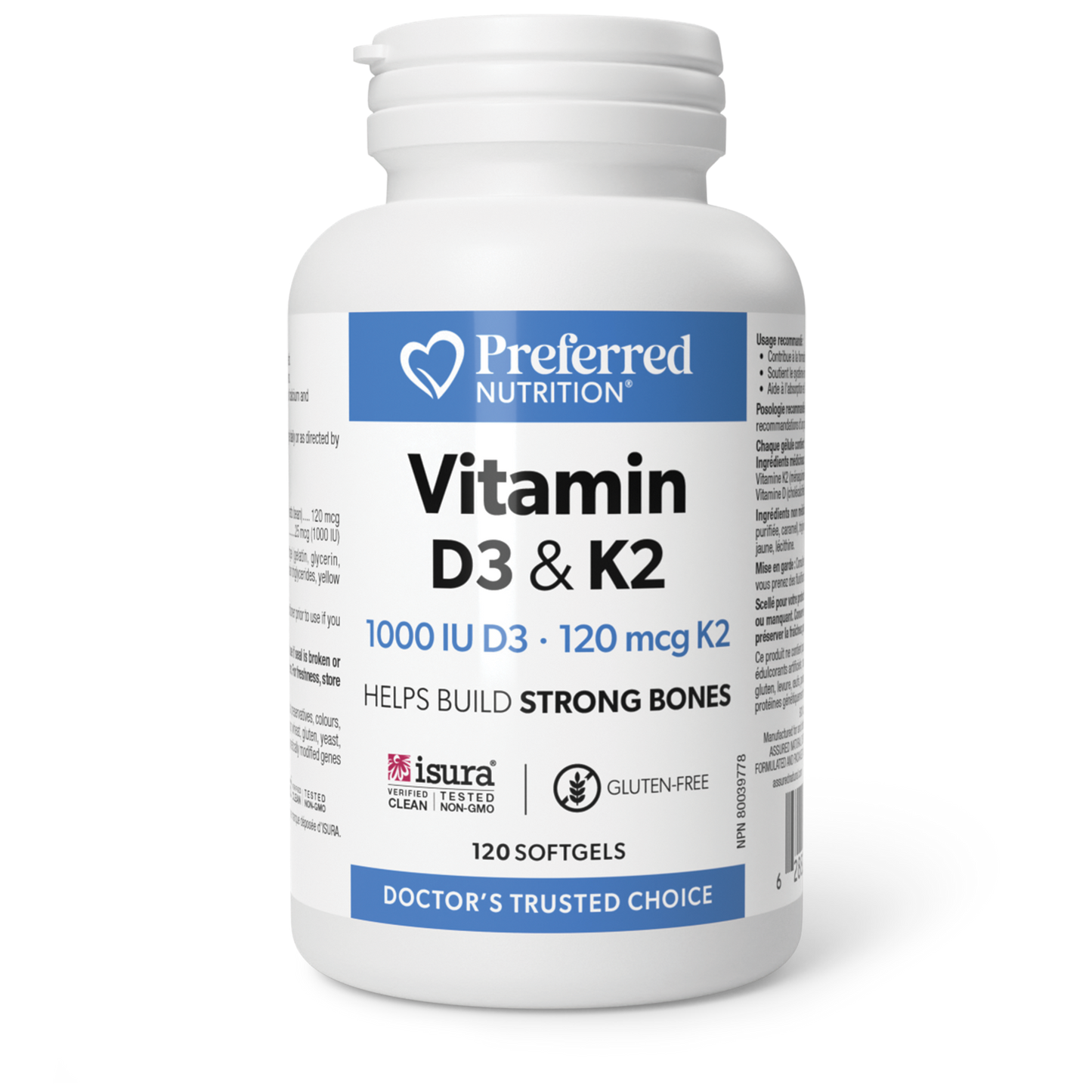 Preferred Nutrition® Vitamin D3 & K2 1000 IU • 120 mcg 120 Softgels