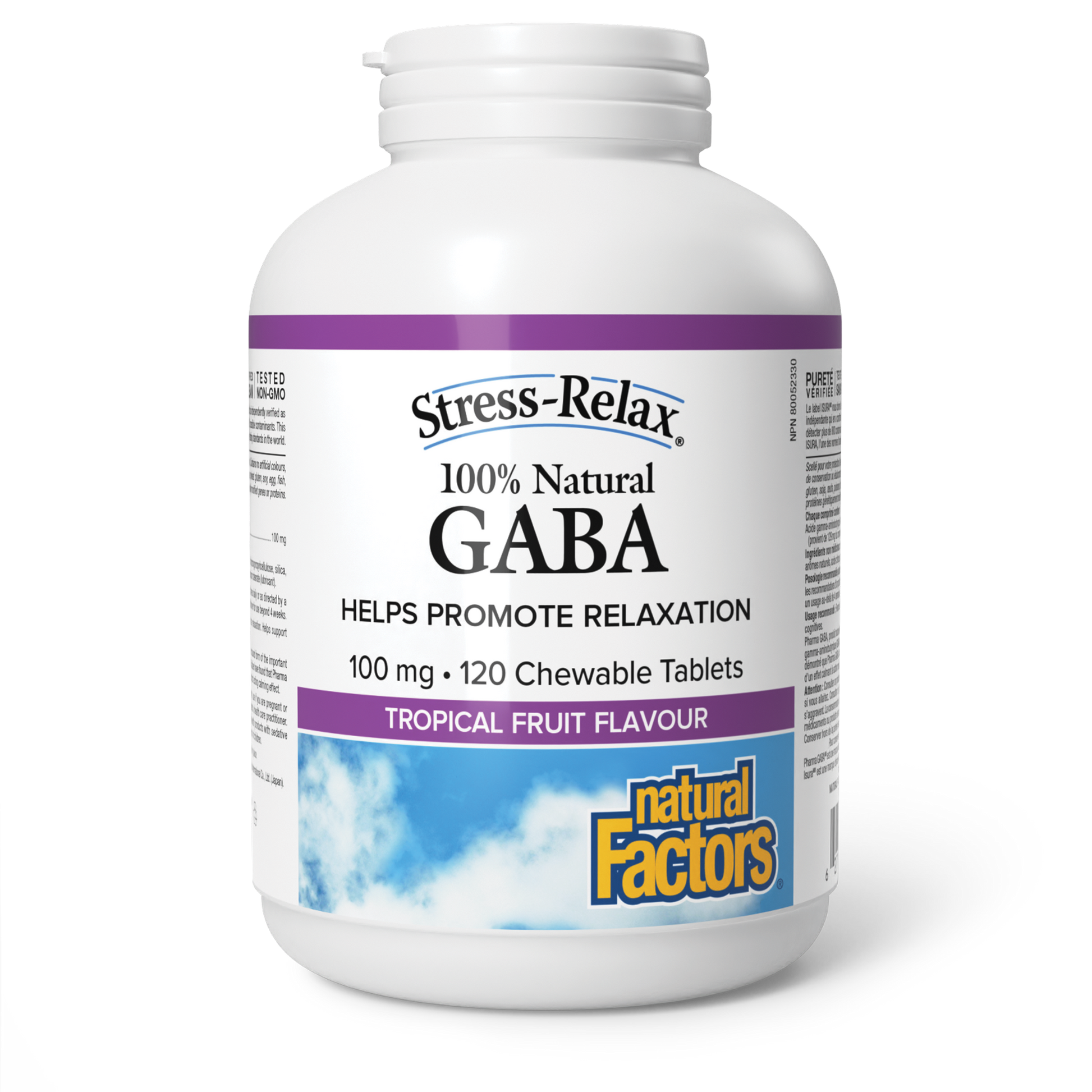 Natural Factors 100% Natural GABA 100 mg 120 Chewable Tablets Tropical Fruit Flavour