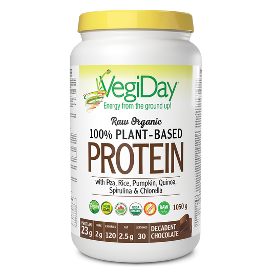 VegiDay® Raw Organic Plant-Based Protein with Pea, Rice, Pumpkin, Quinoa, Spirulina & Chlorella 1050 g Powder Decadent Chocolate