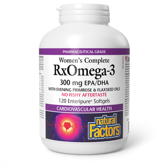 Natural Factors Women's Complete RxOmega-3 With Evening Primrose & Flaxseed Oils 300 mg EPA/DHA 120 Enteripure® Softgels